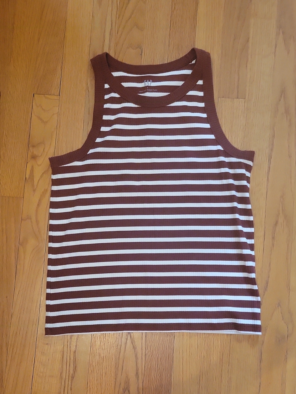 Gap Striped Brown & White Ribbed Tank Top Women Size L